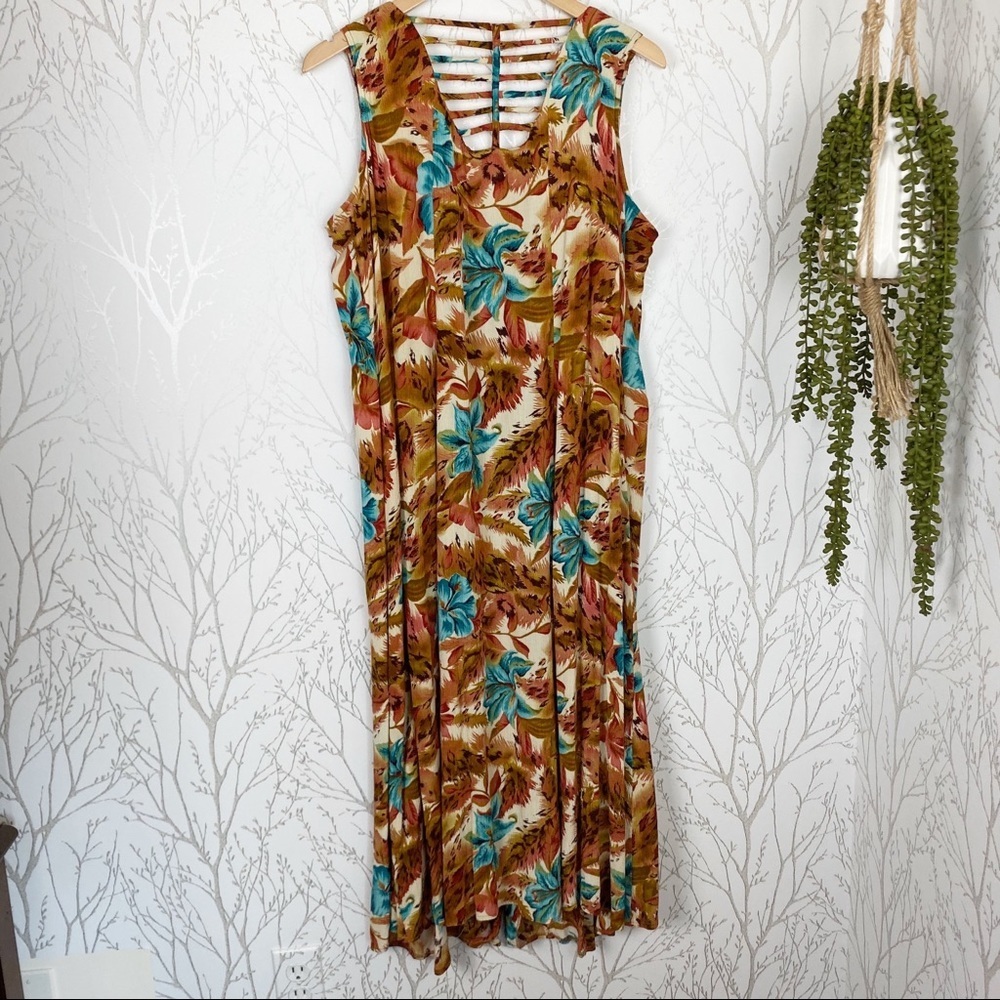 VINTAGE Dress Barn Tropical Print Shirt Midi Dress - Picture 3 of 11